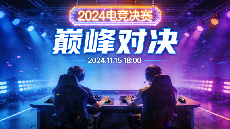 电竞比赛决赛精彩对决视频封面：比赛现场灯光与选手